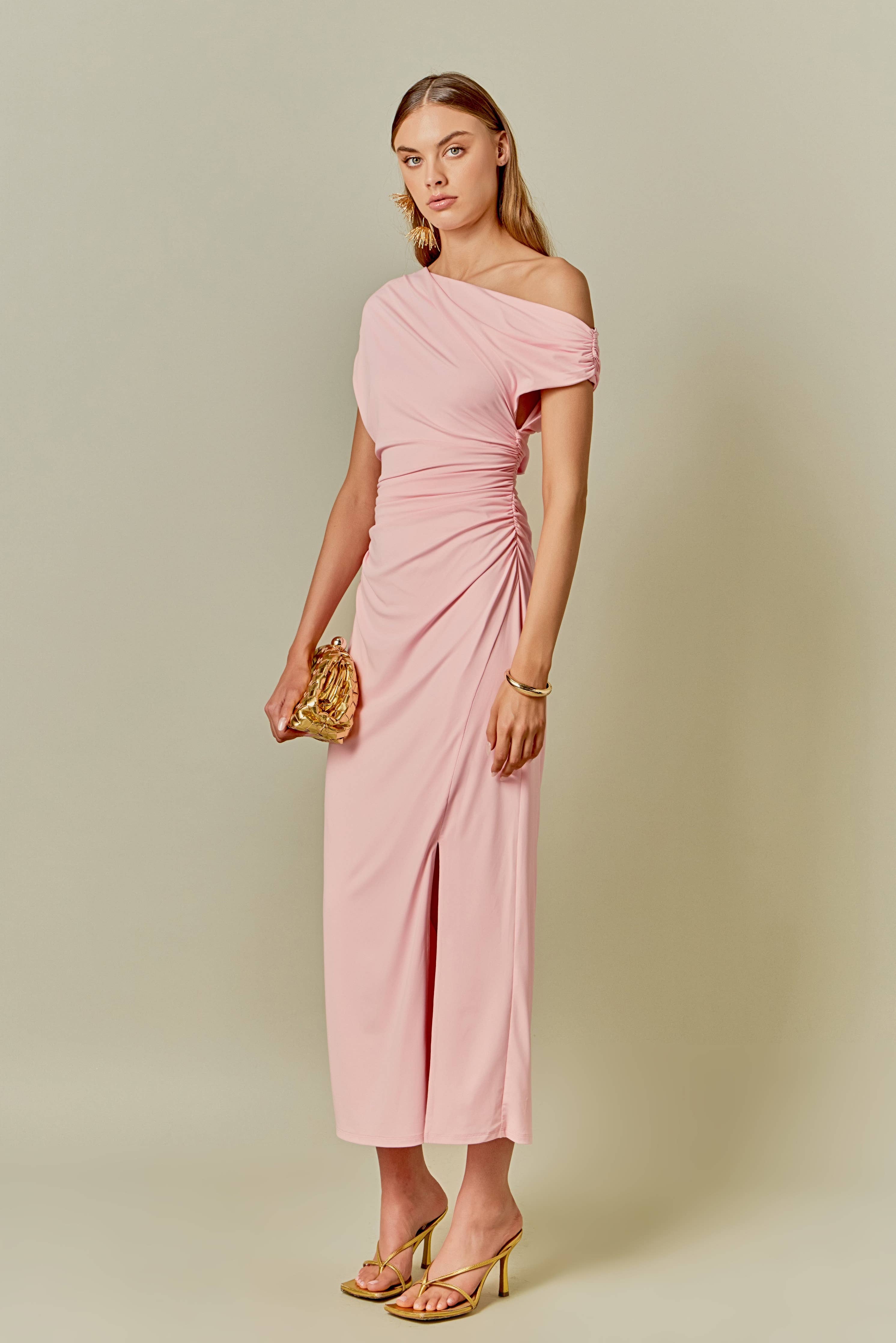 Light Pink Off Shoulder Midi Dress