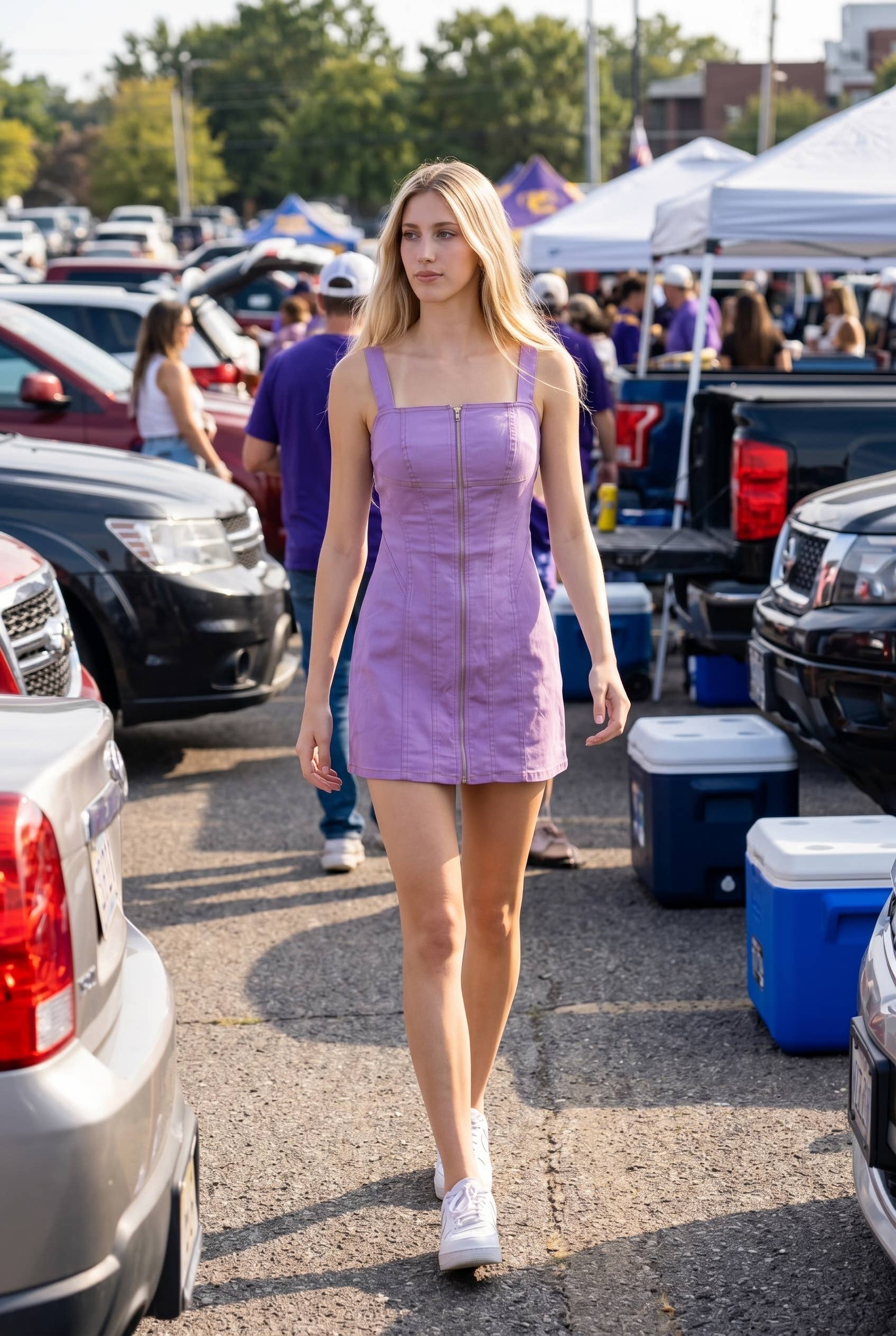 Baby Pink | Purple Stretch Cotton Twill Zip Front Mini Dress