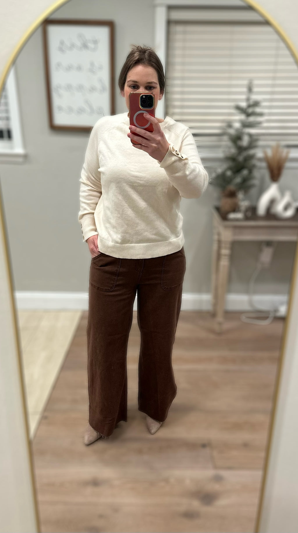 Cream Buttoned Bishop Sweater