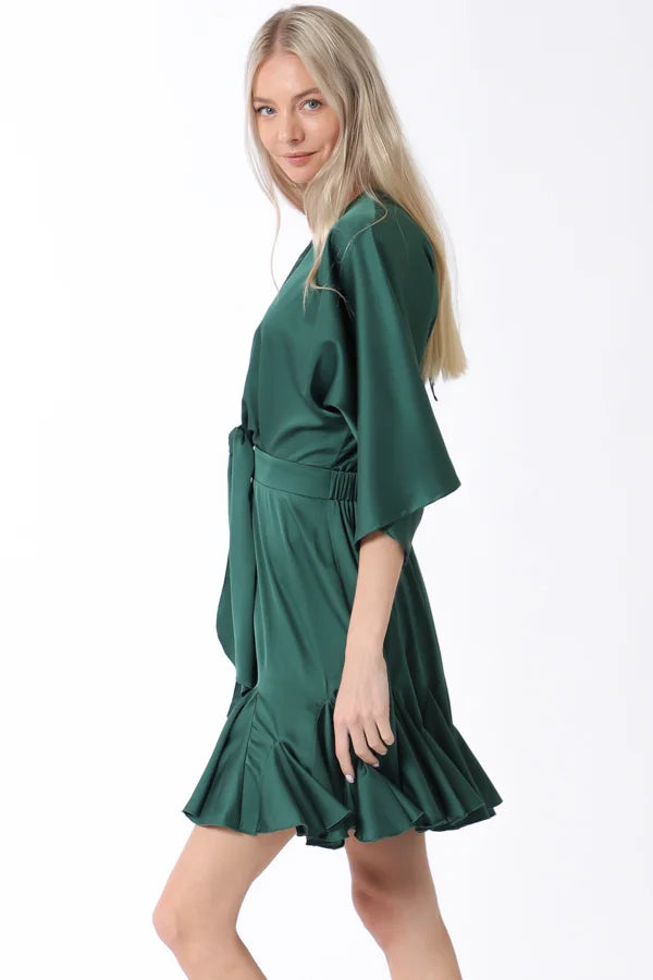 Aakaa Kimono Satin Sleeve Mini Dress