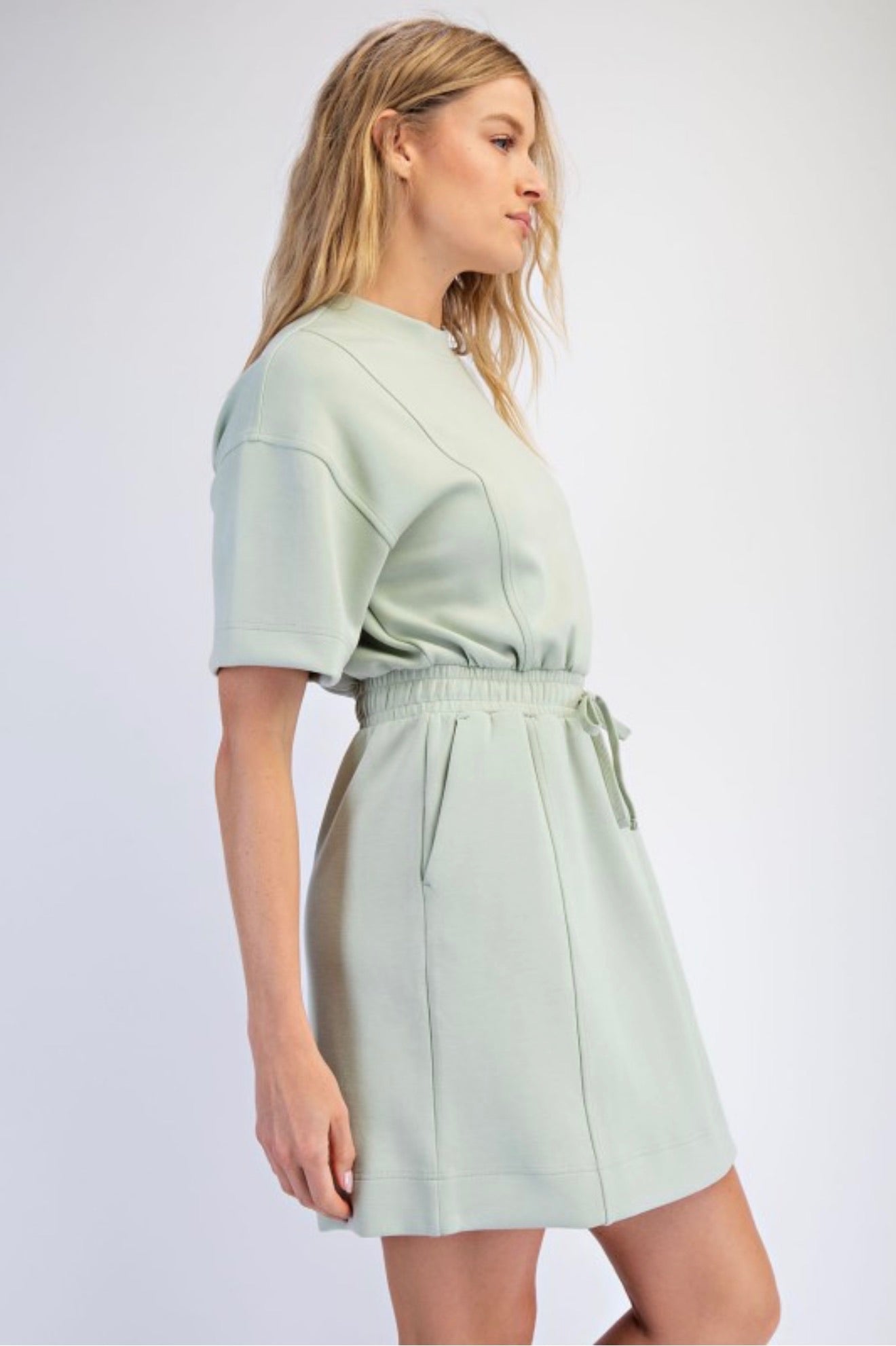 Rae Mode | Pistachio Cream Scuba Luxe Mini Dress
