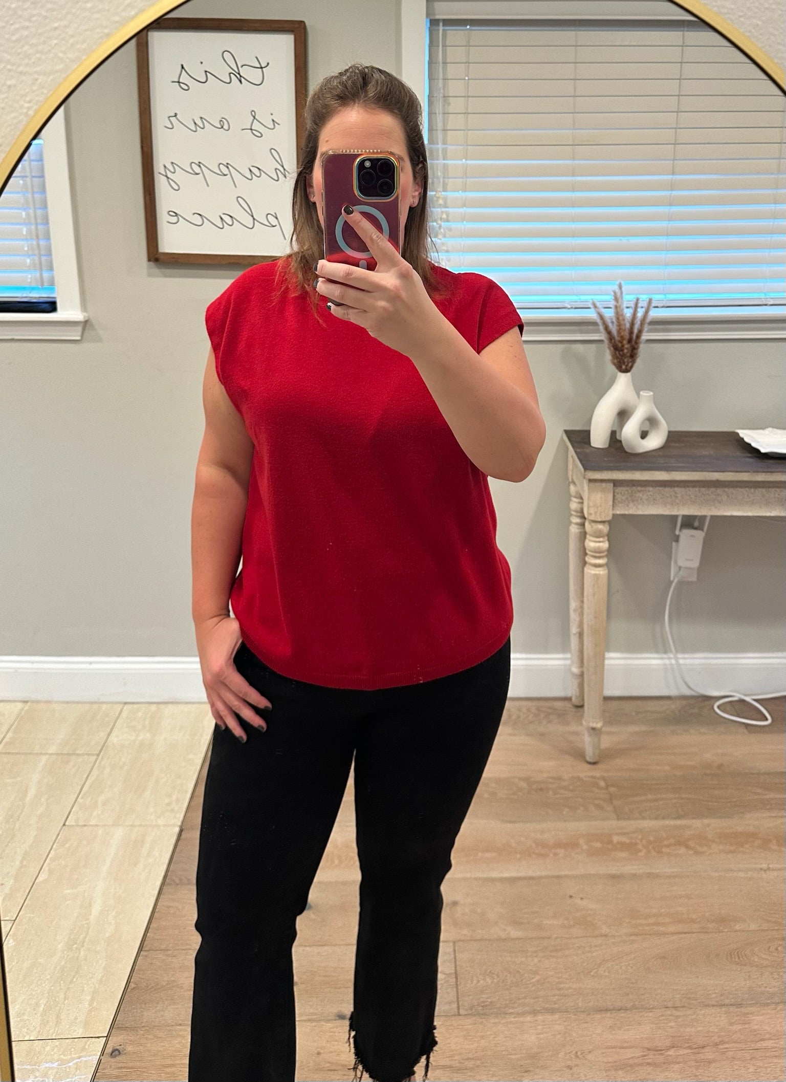 Red Knit Cap Sleeve Sweater