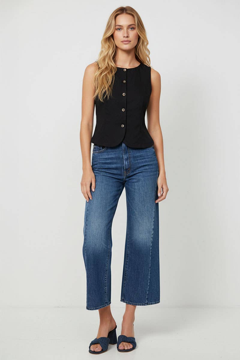 Black Sleeveless Woven Vest with Back Tie