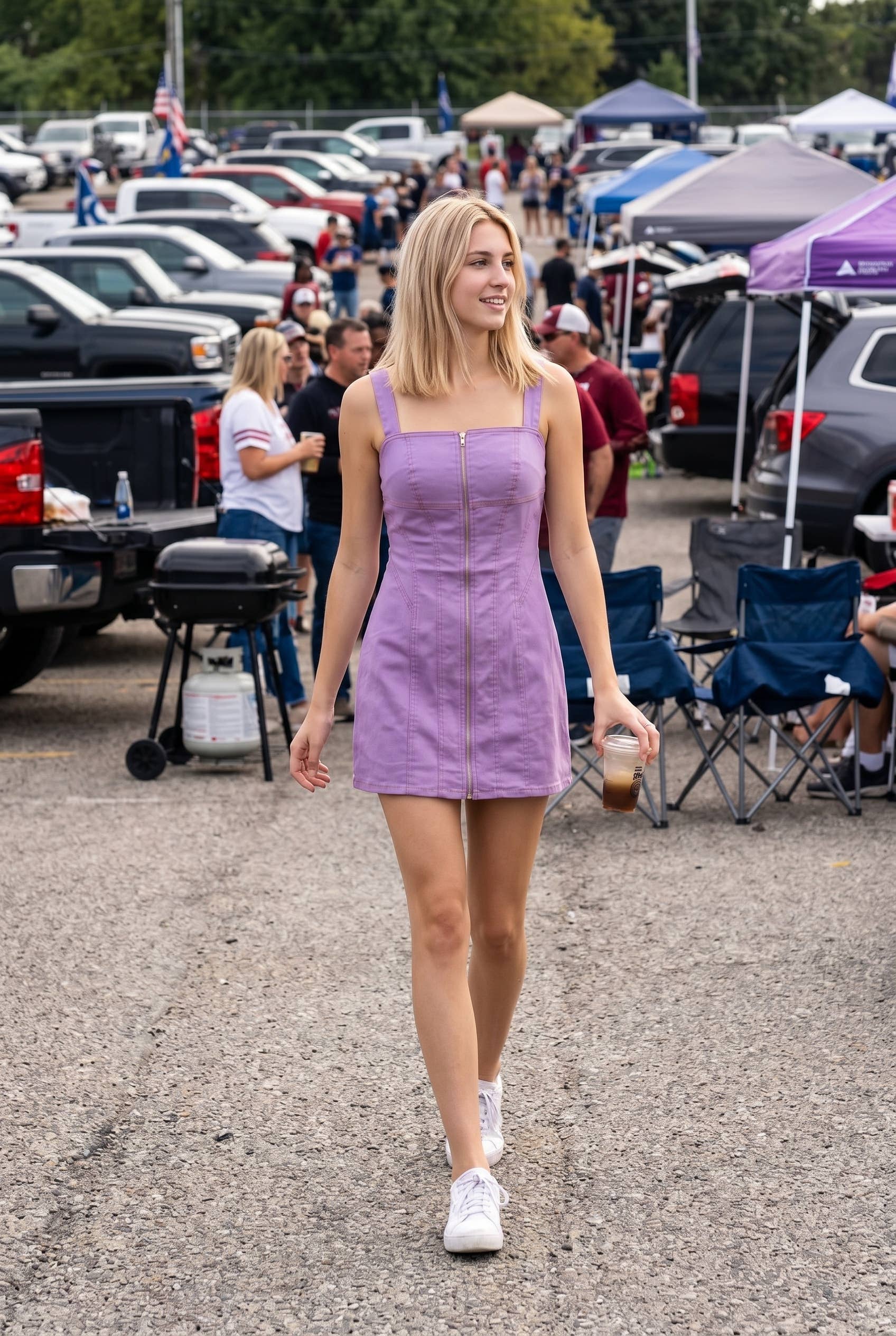 Baby Pink | Purple Stretch Cotton Twill Zip Front Mini Dress