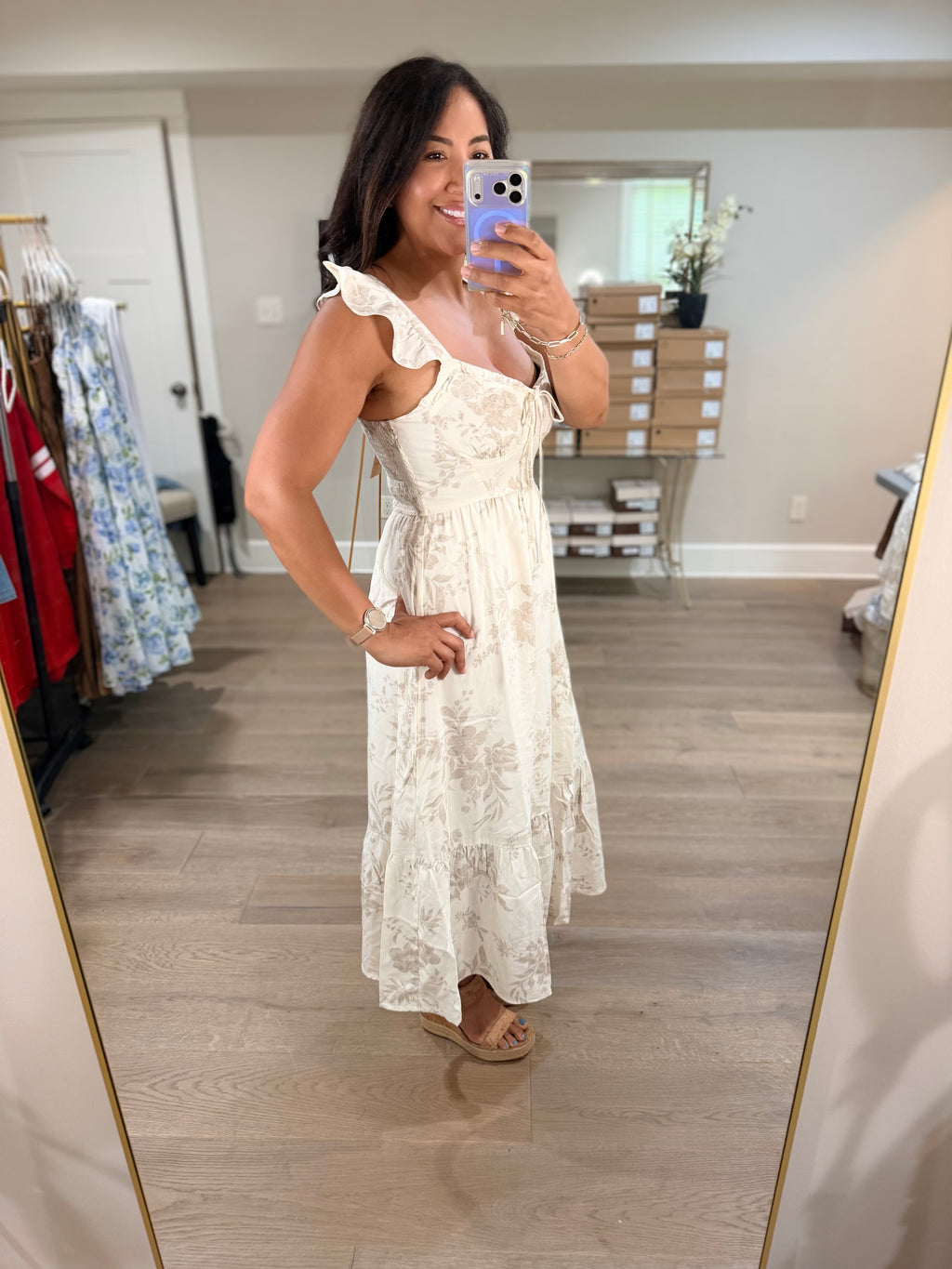 Blu Pepper Natural Floral Midi Dress