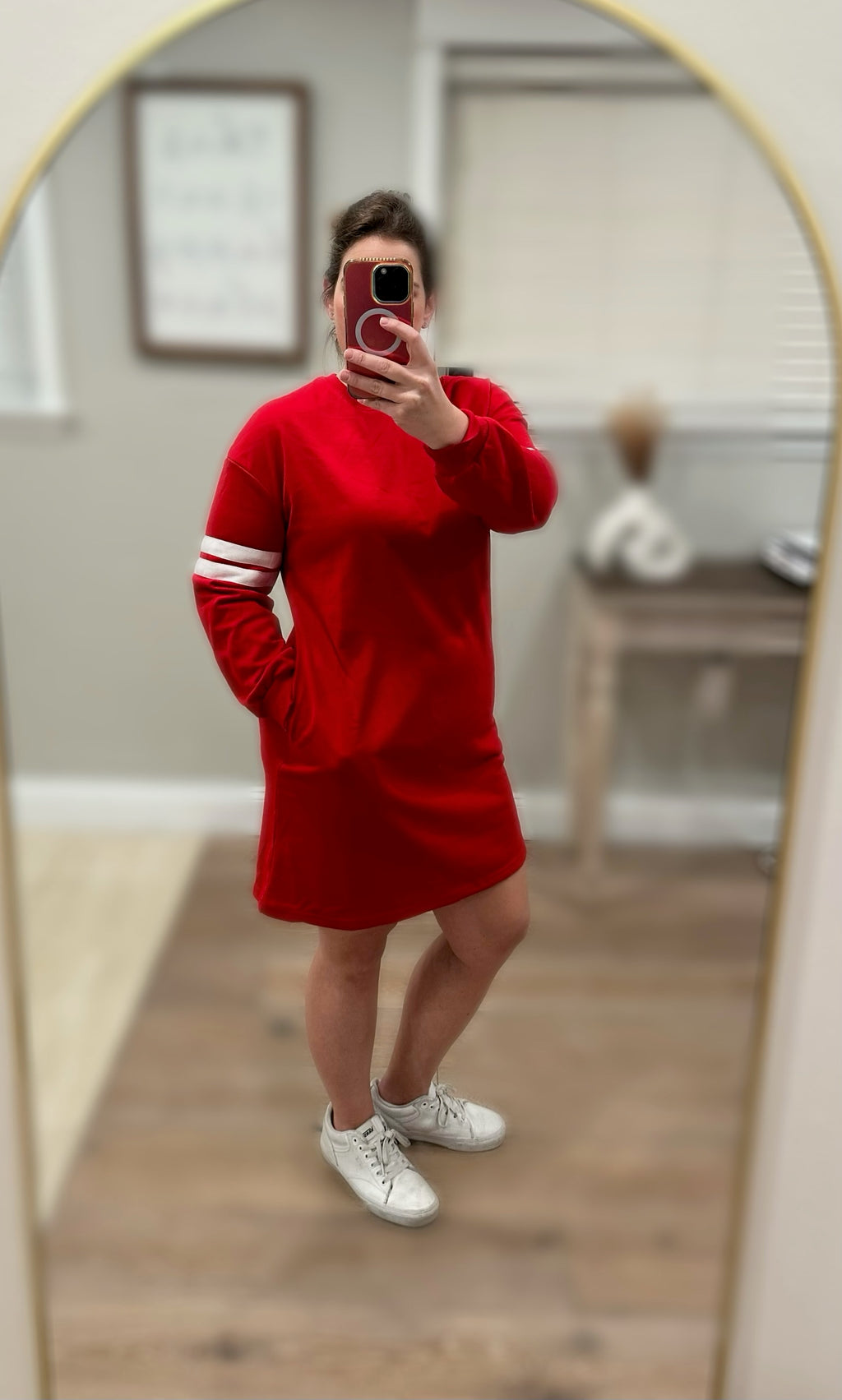 Red Varsity Banded Sleeve Dress