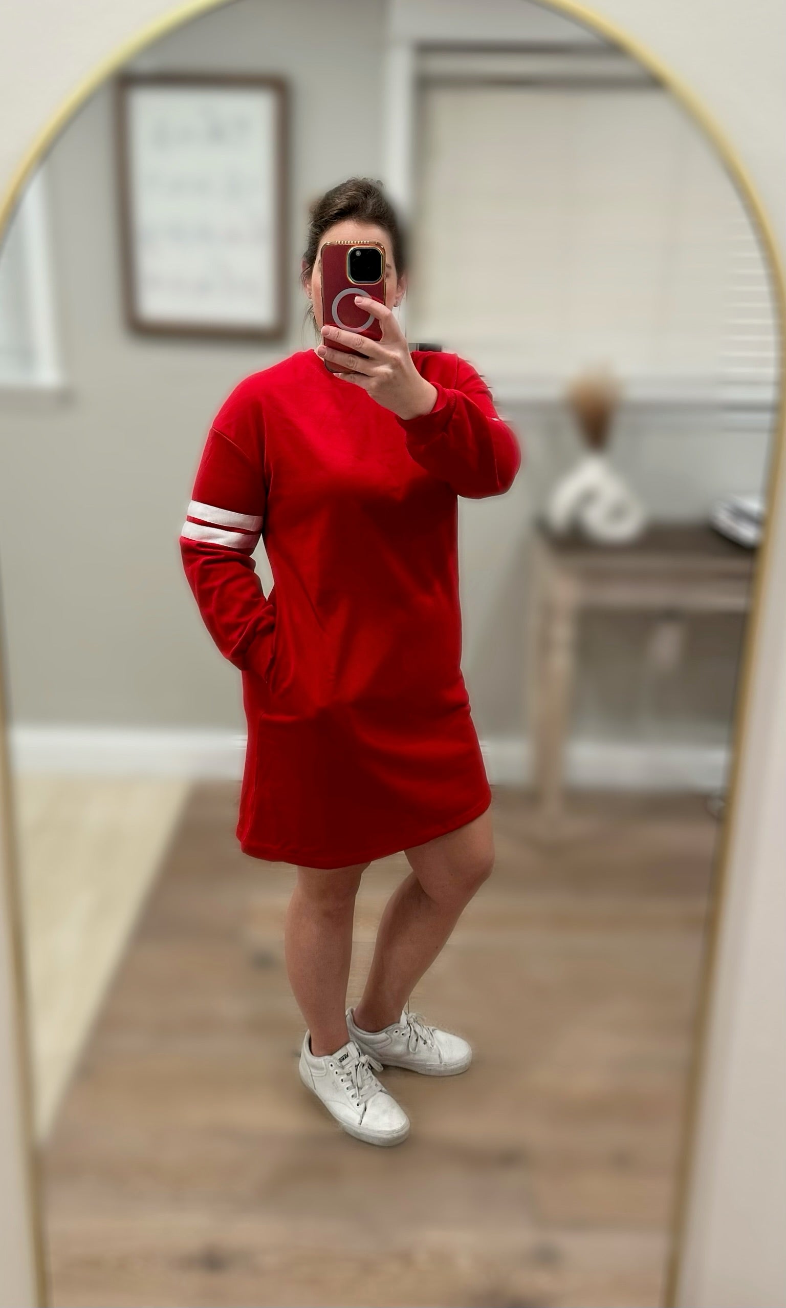 Red Varsity Banded Sleeve Dress