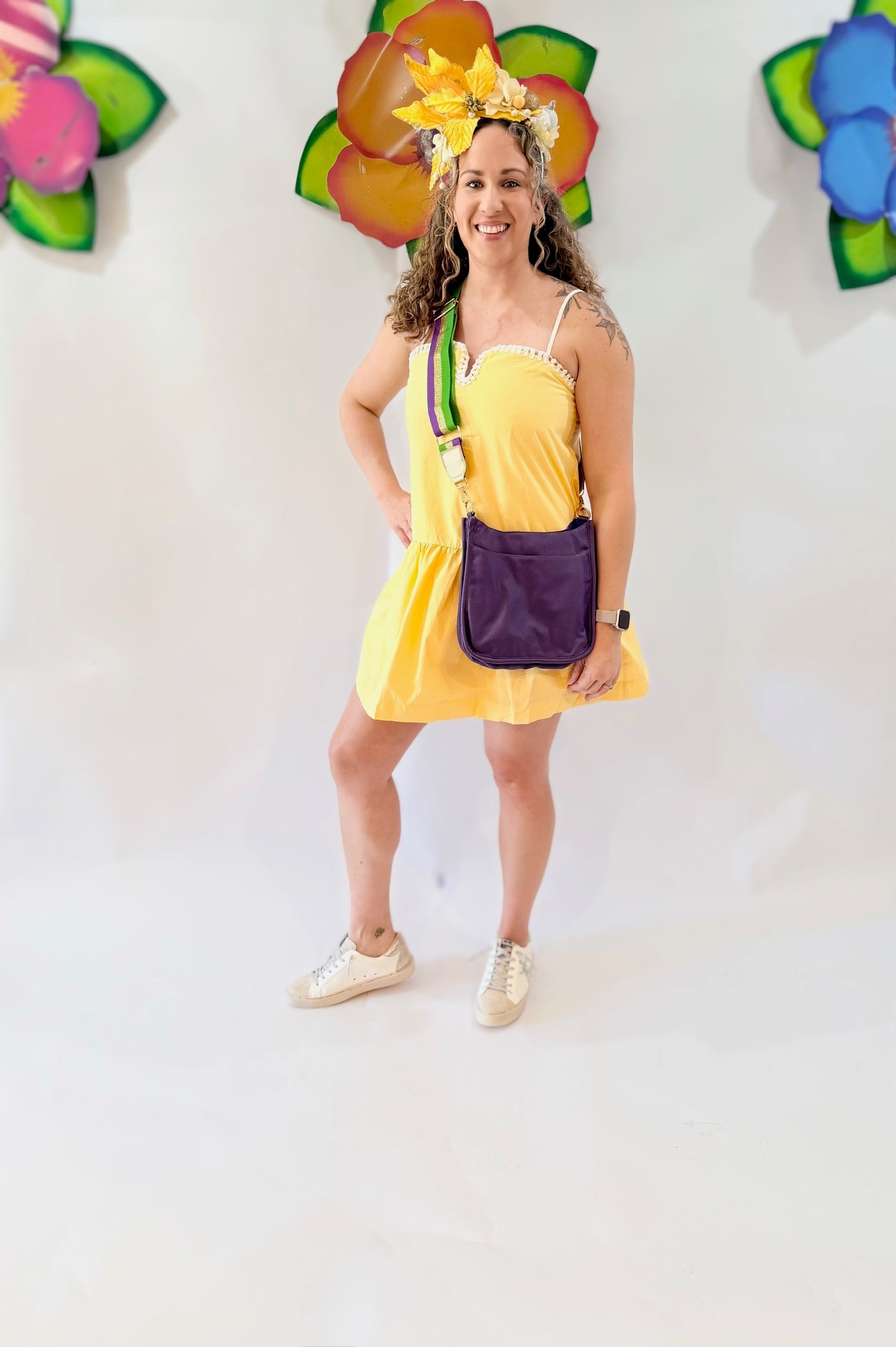 Yellow Drop Waist Dress with Contrast Knot Detail