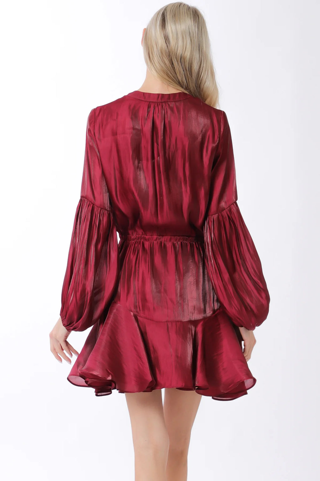 Aakaa Burgundy Long sleeve button down tie mini dress