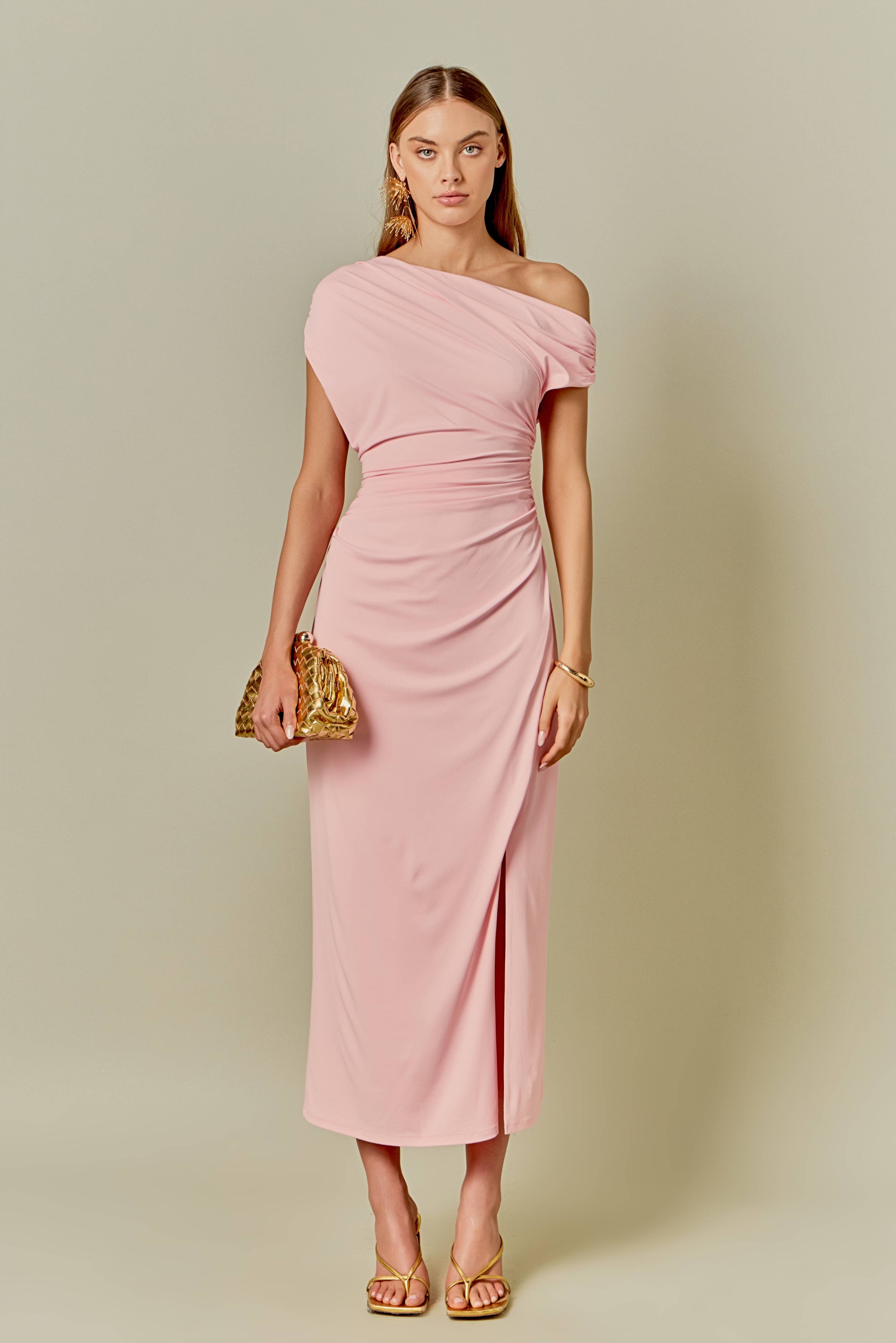 Light Pink Off Shoulder Midi Dress