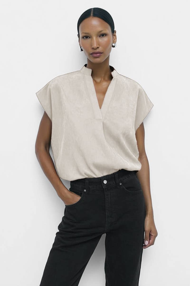 Beige Soft Matte Drop Shoulder Blouse