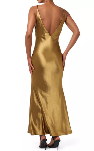 Lulus Gold Satin Maxi Dress Gala, Ball, Prom
