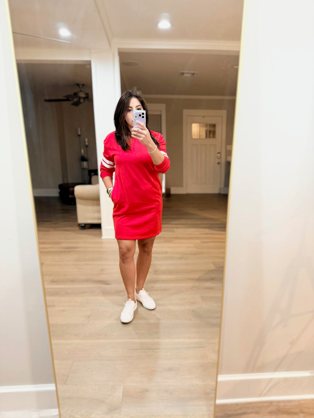 Red Varsity Banded Sleeve Dress