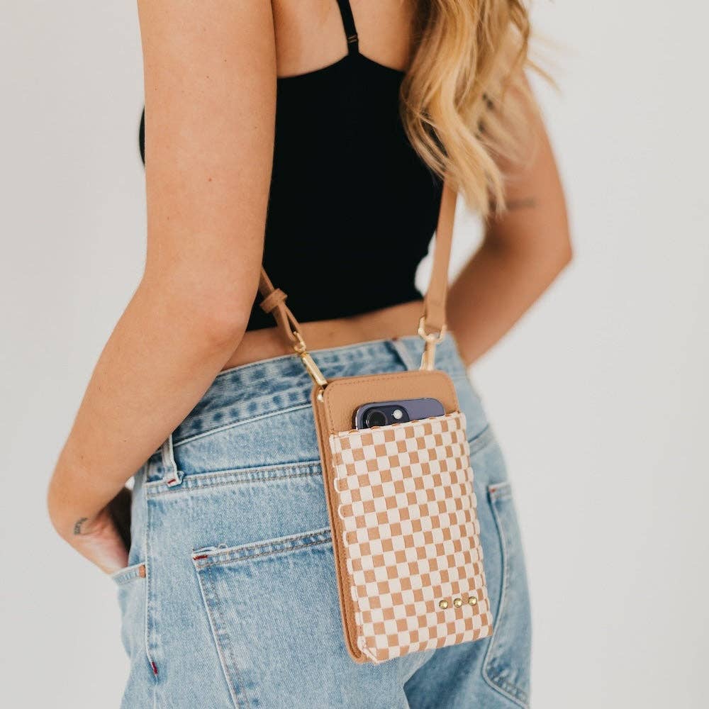 Pretty Simple Woven Double Duty Phone Bag • Checkered Tan