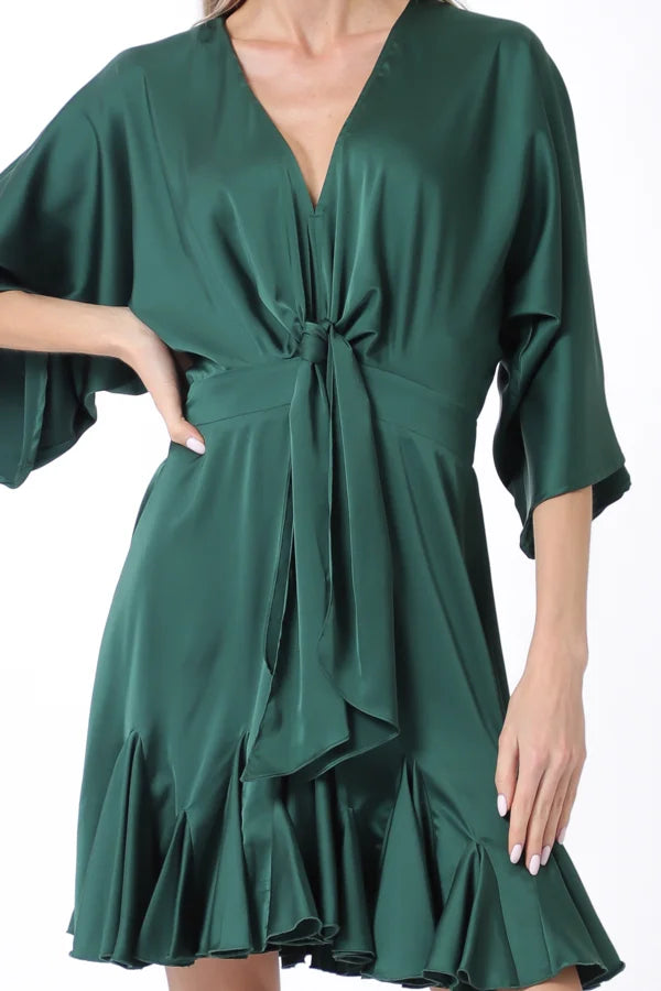 Aakaa Kimono Satin Sleeve Mini Dress