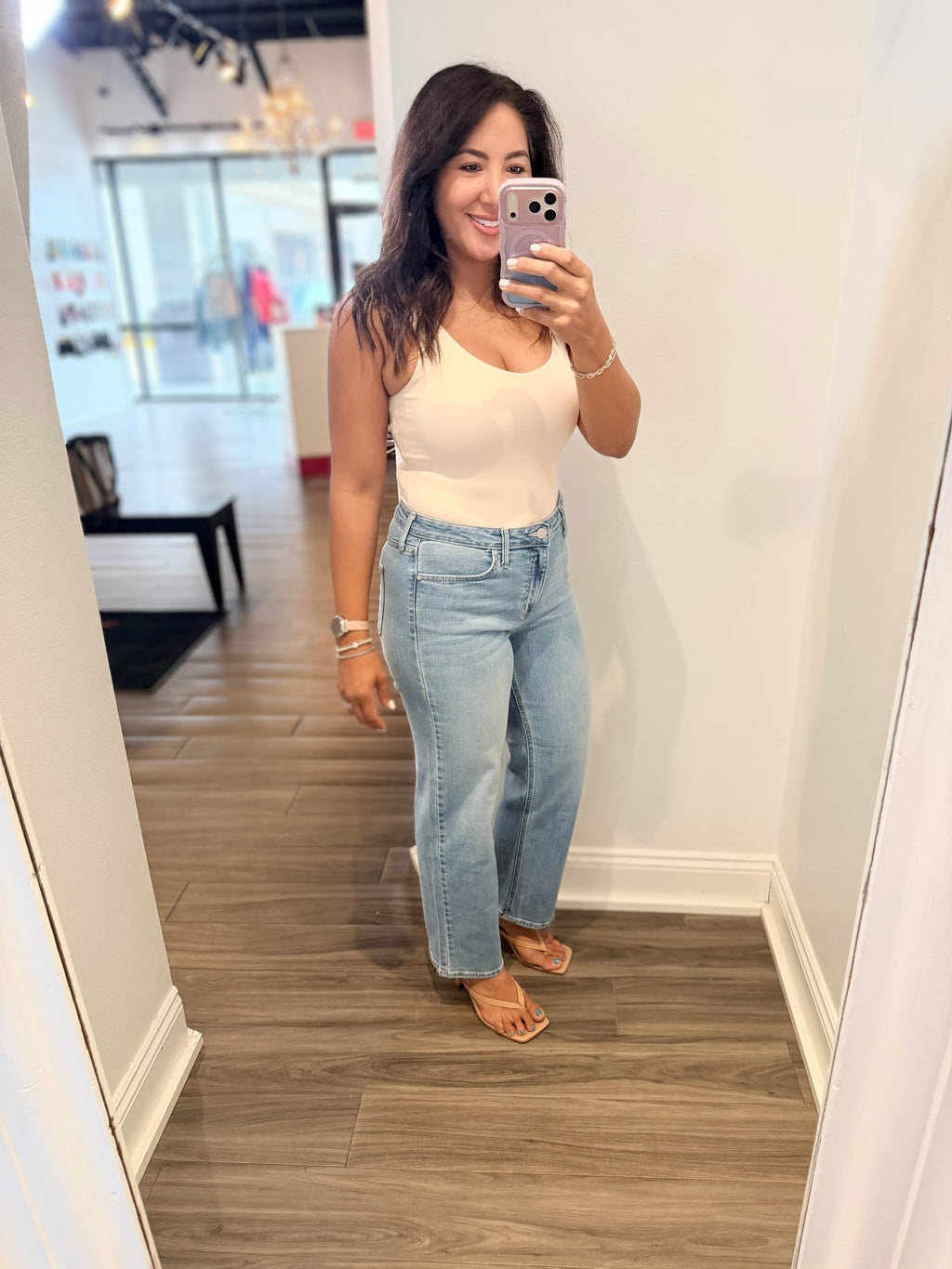JBD Mid Rise Stretch Straight Leg Jeans in Light Denim