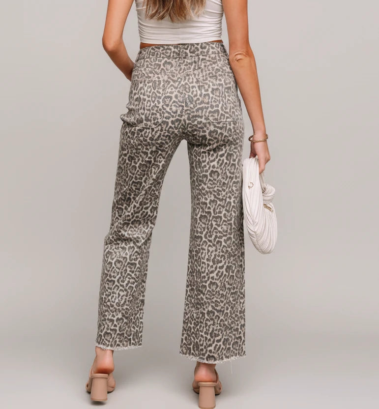 Brown Leopard Wide-Leg Jeans