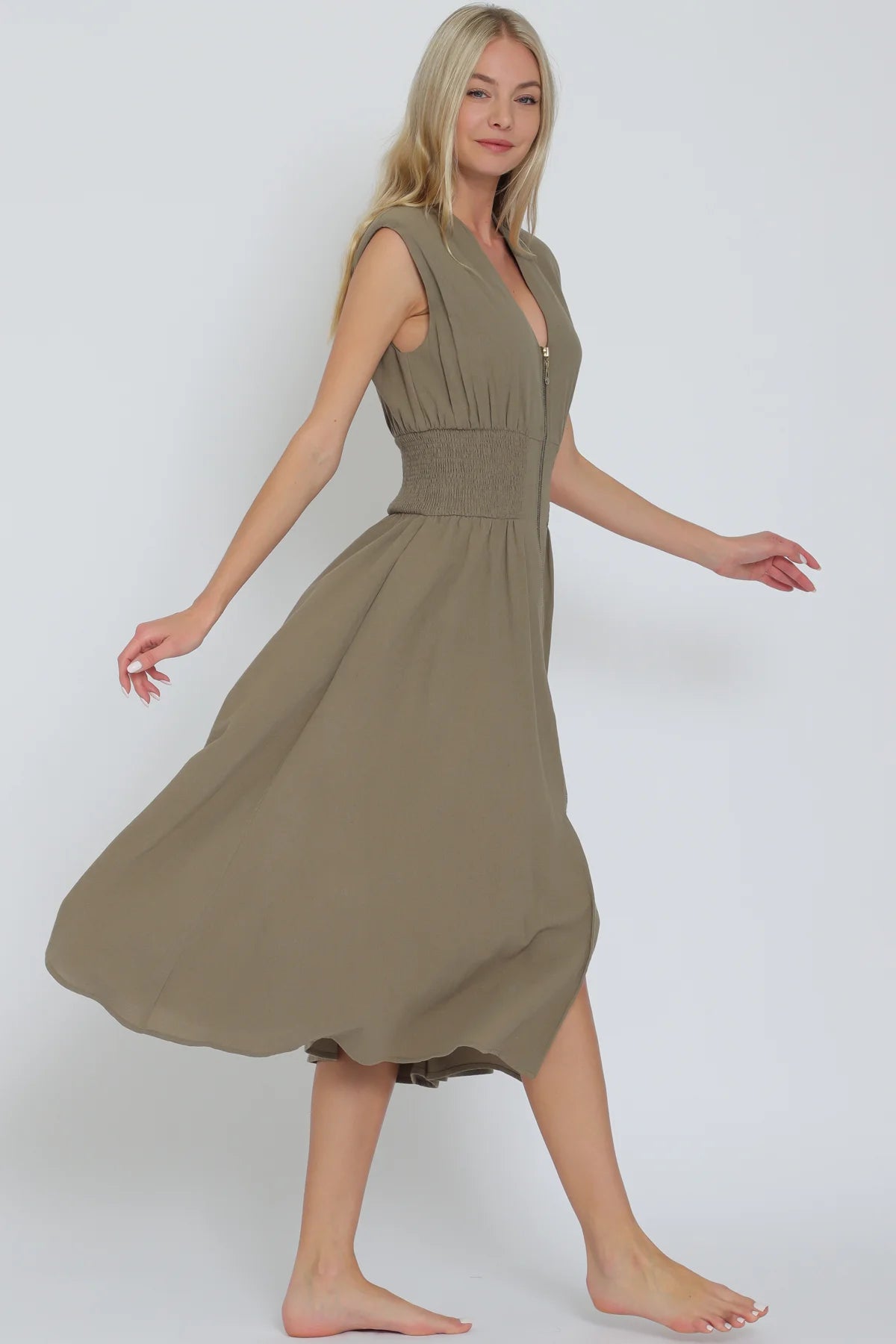 Aakaa Olive Waistband Midi Dress