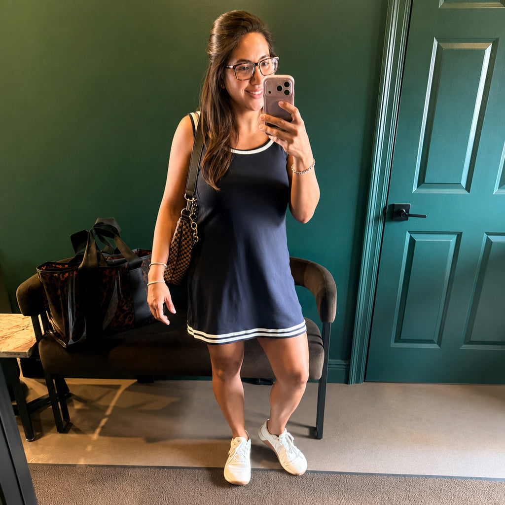 Dusty Blue Contrast Trim U-Neck Sleeveless Mini Dress