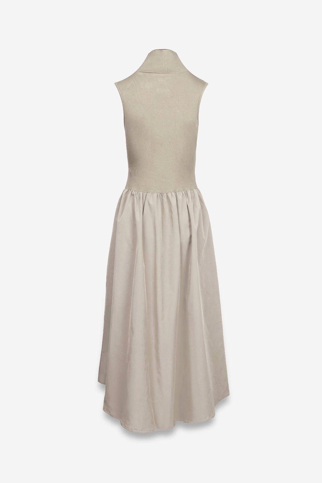 Tan Sleeveless Mock Neck Midi Dress