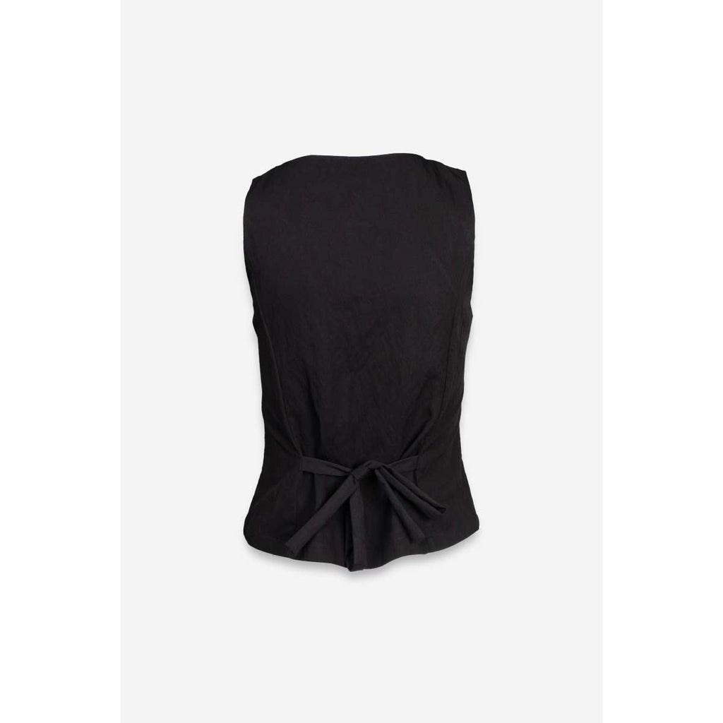Black Sleeveless Woven Vest with Back Tie