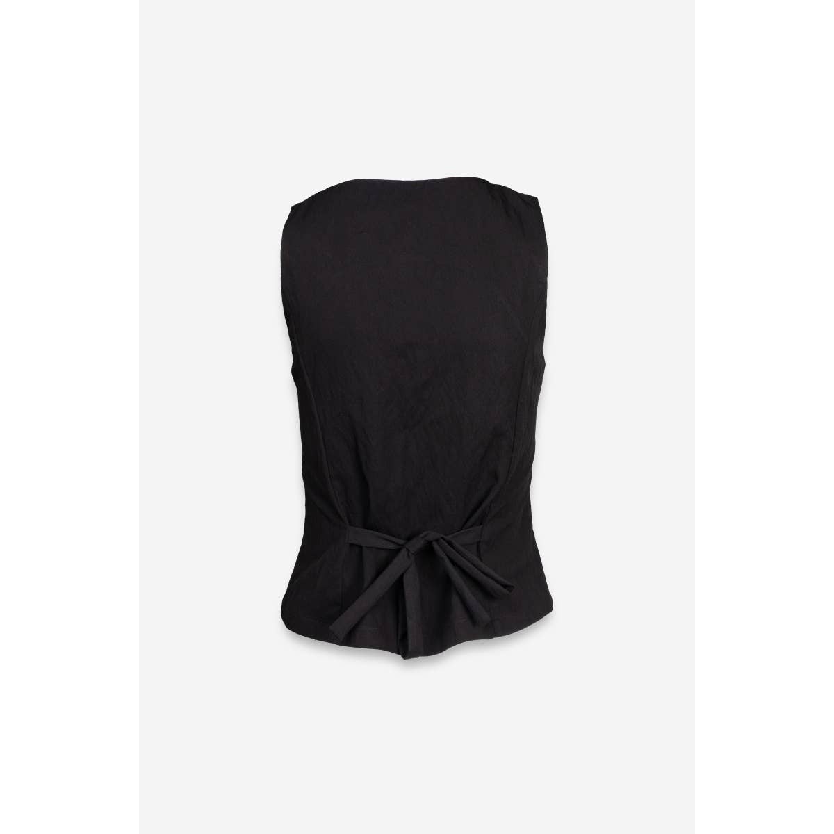 Black Sleeveless Woven Vest with Back Tie