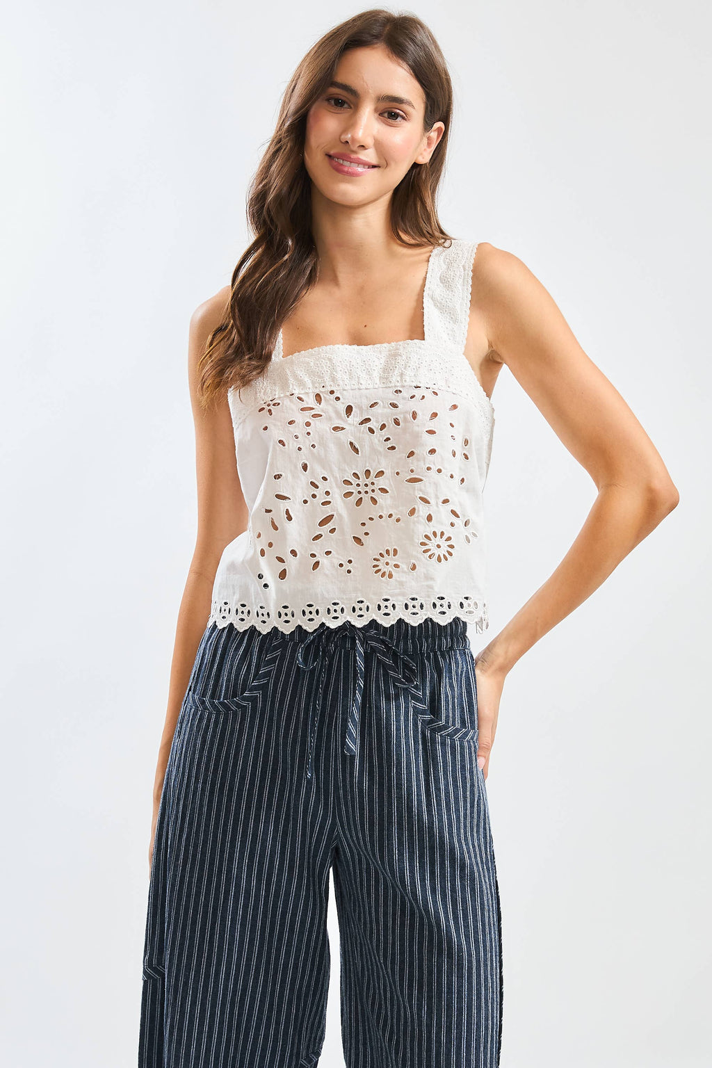 Camellia Eyelet Lace Sleeveless Blouse | Feminine Cotton Summer Tank Top