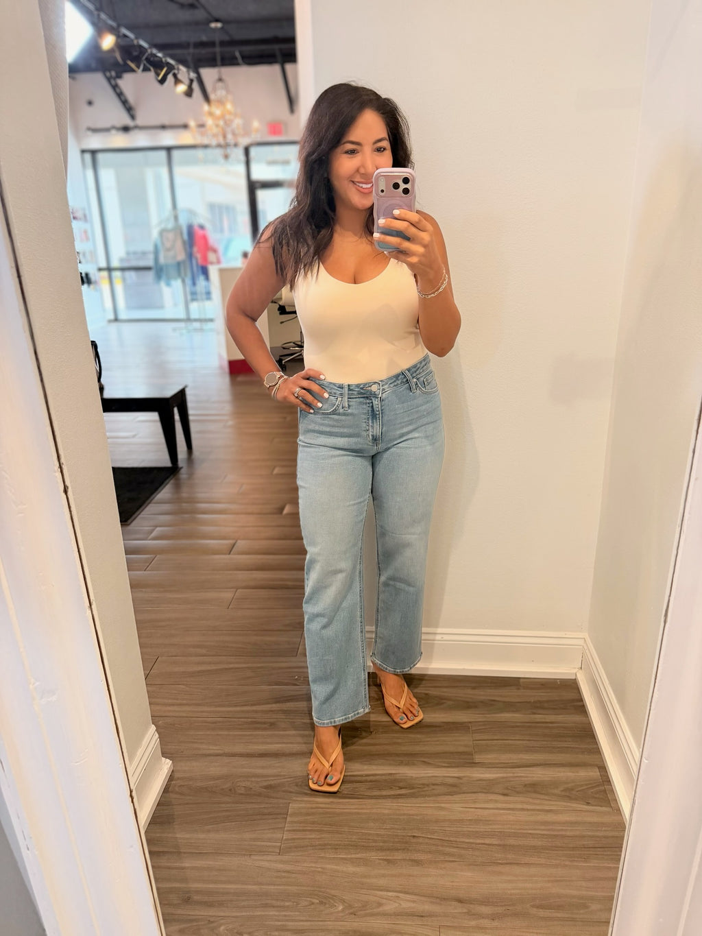 JBD Mid Rise Stretch Straight Leg Jeans in Light Denim