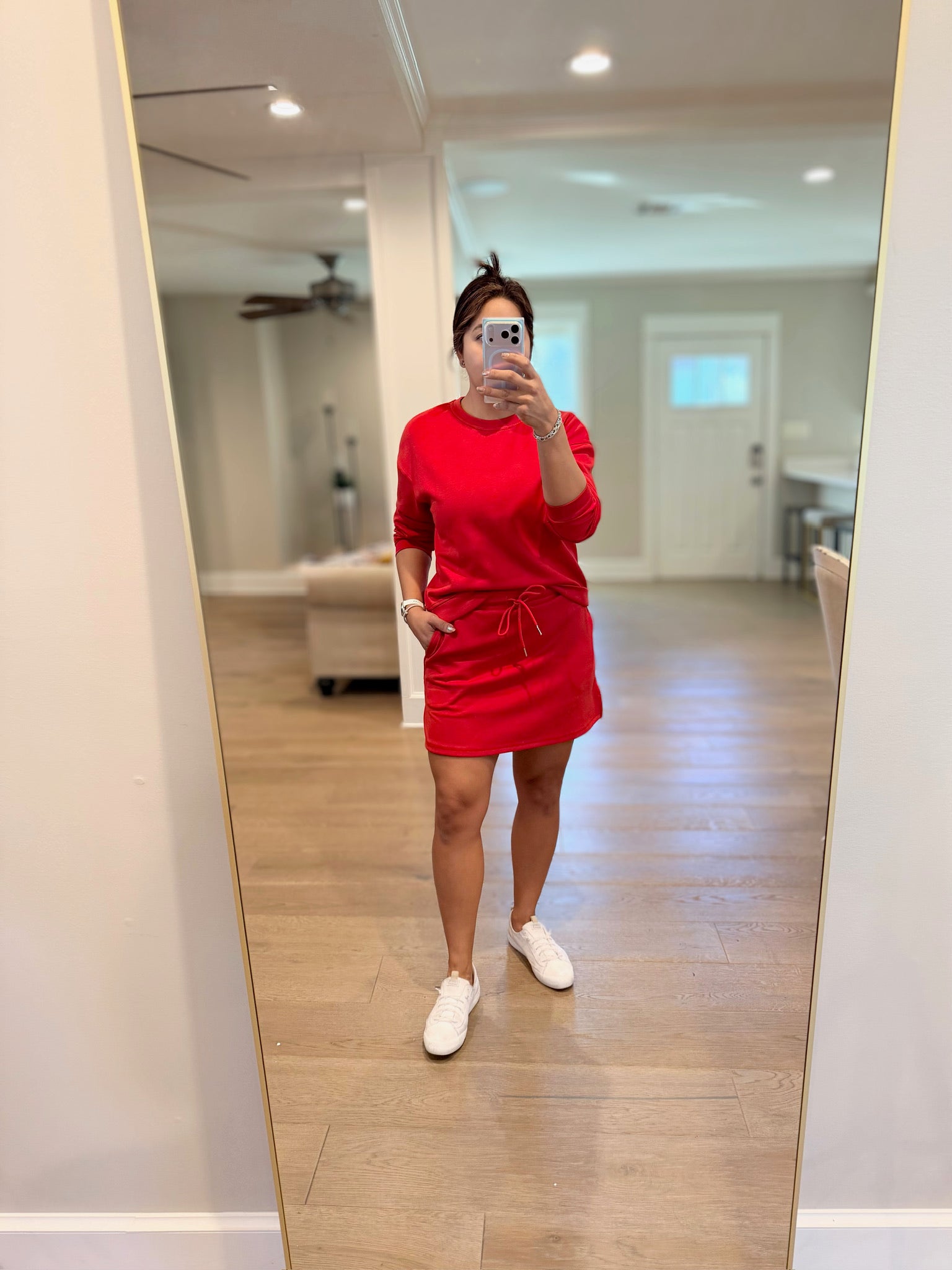 Red Long Sleeve Pullover and Mini Skort Set