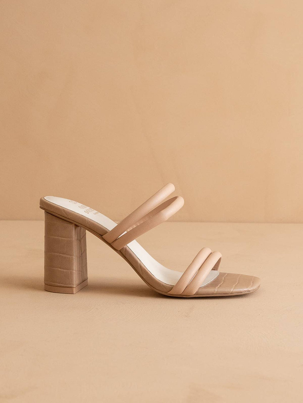 Oasis Society Angela Nude Alligator-Embossed Strappy Block Heel Sandals