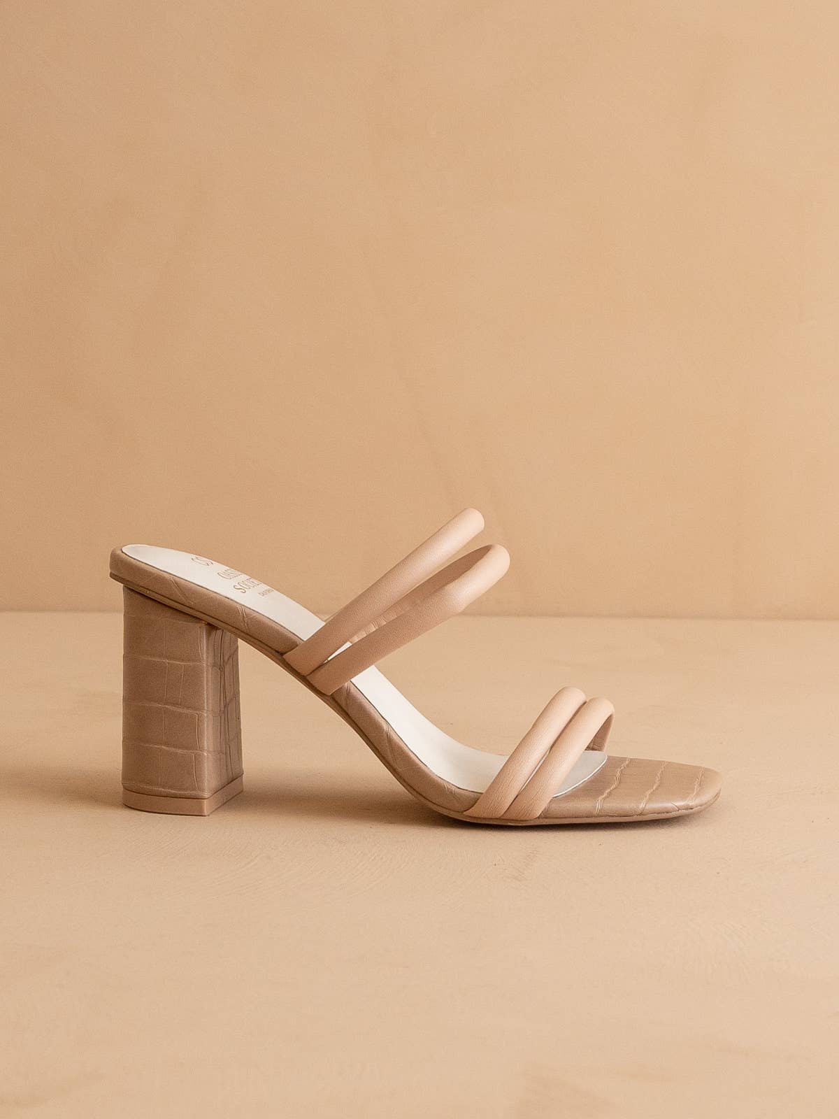 Oasis Society Angela Nude Alligator-Embossed Strappy Block Heel Sandals
