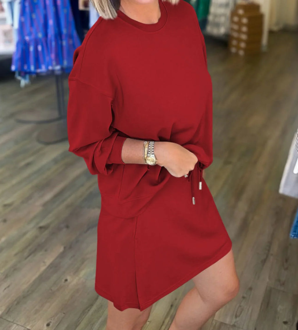 Red Long Sleeve Pullover and Mini Skort Set