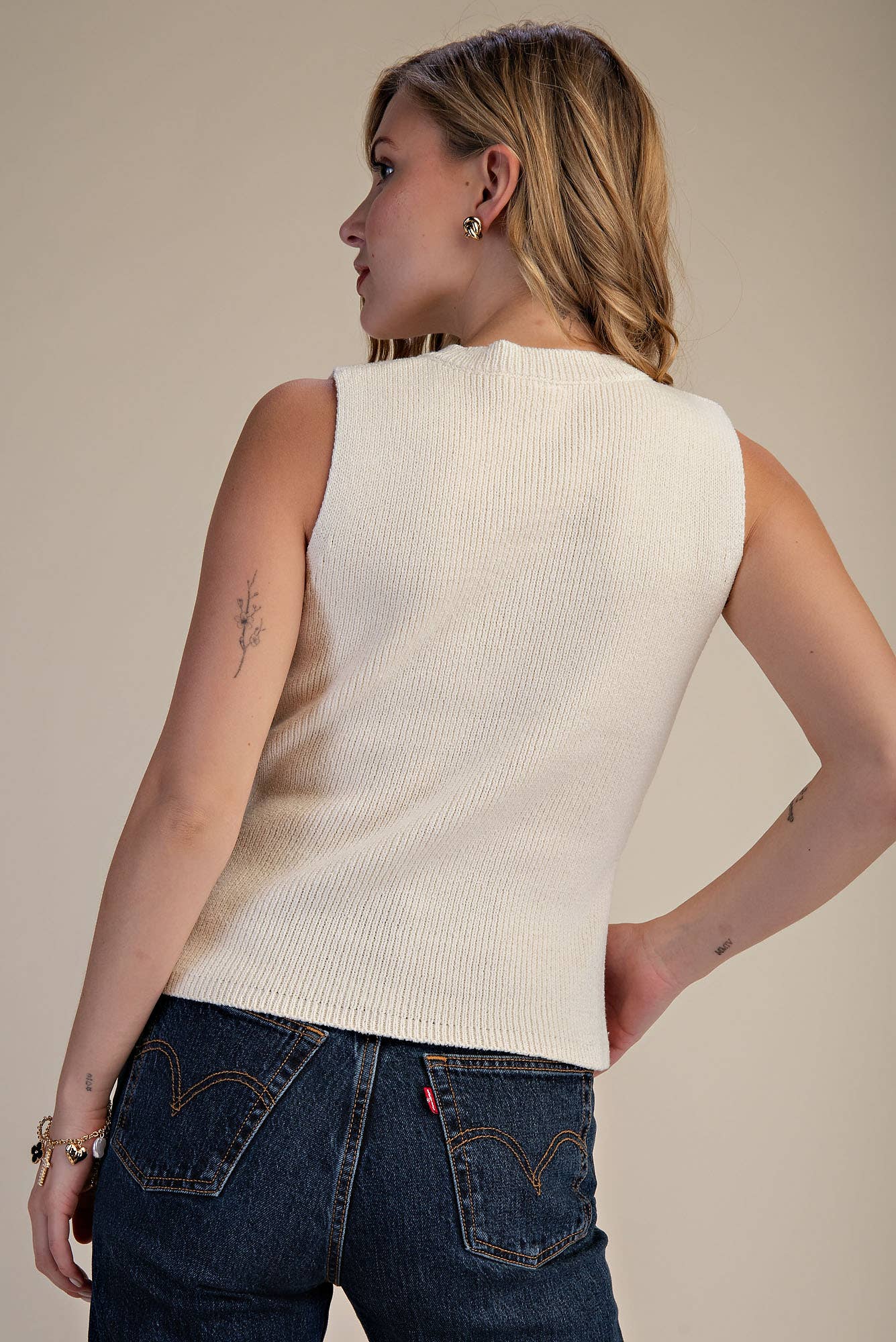 Glam | Cream Gold Button Sweater Vest Top