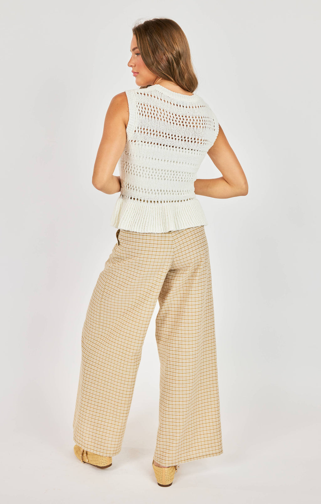 Lucinda Peplum Sweater Tank – White Knit Women’s Top