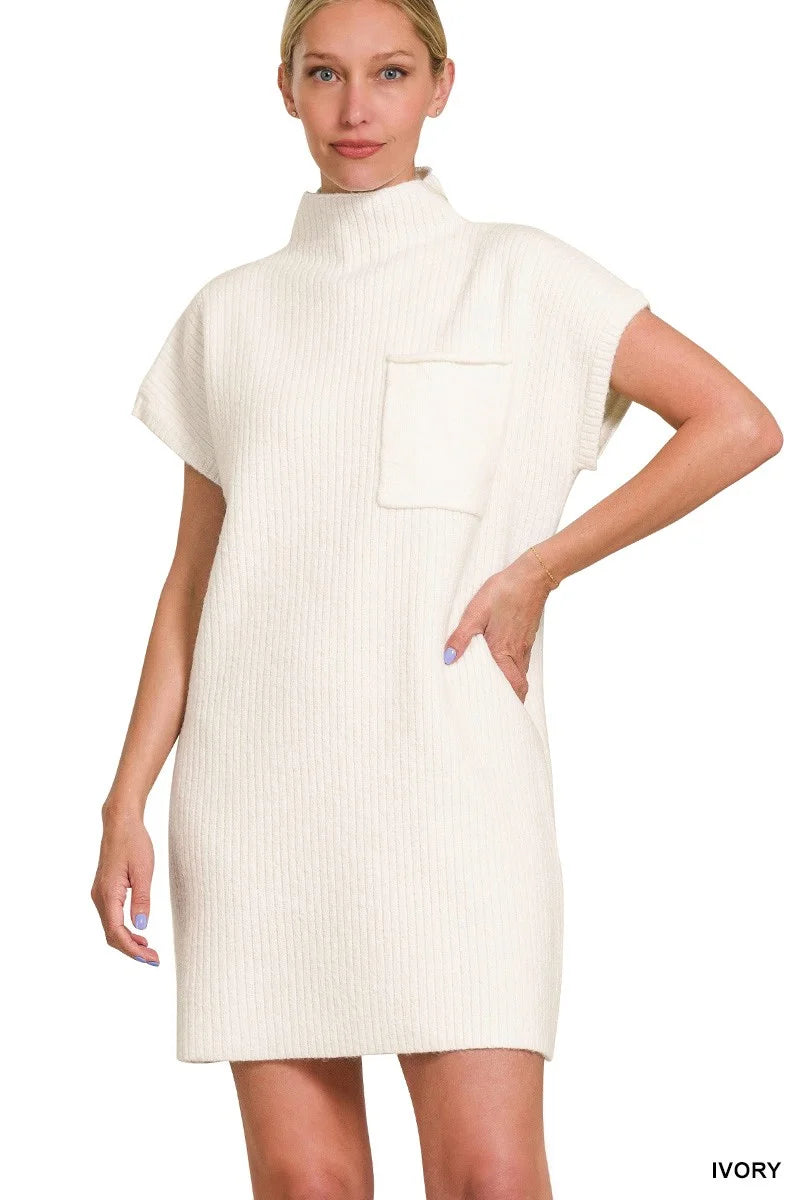 Ivory Mock Neck Sweater Dress
