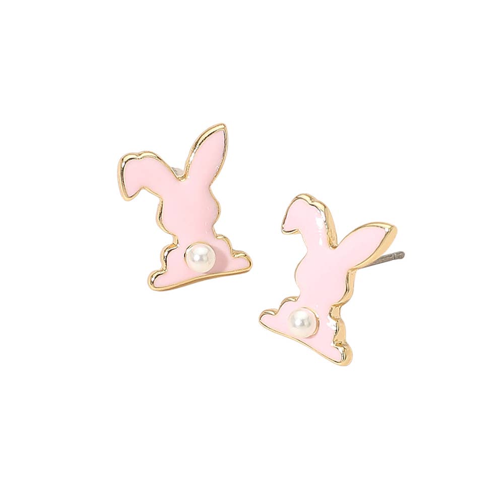 Pearl Accent Easter Bunny Stud Earrings