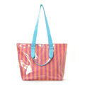 Fuchsia & Orange Striped Vinyl Tote Bag with Shoulder Strap | Large Beach & Travel Tote