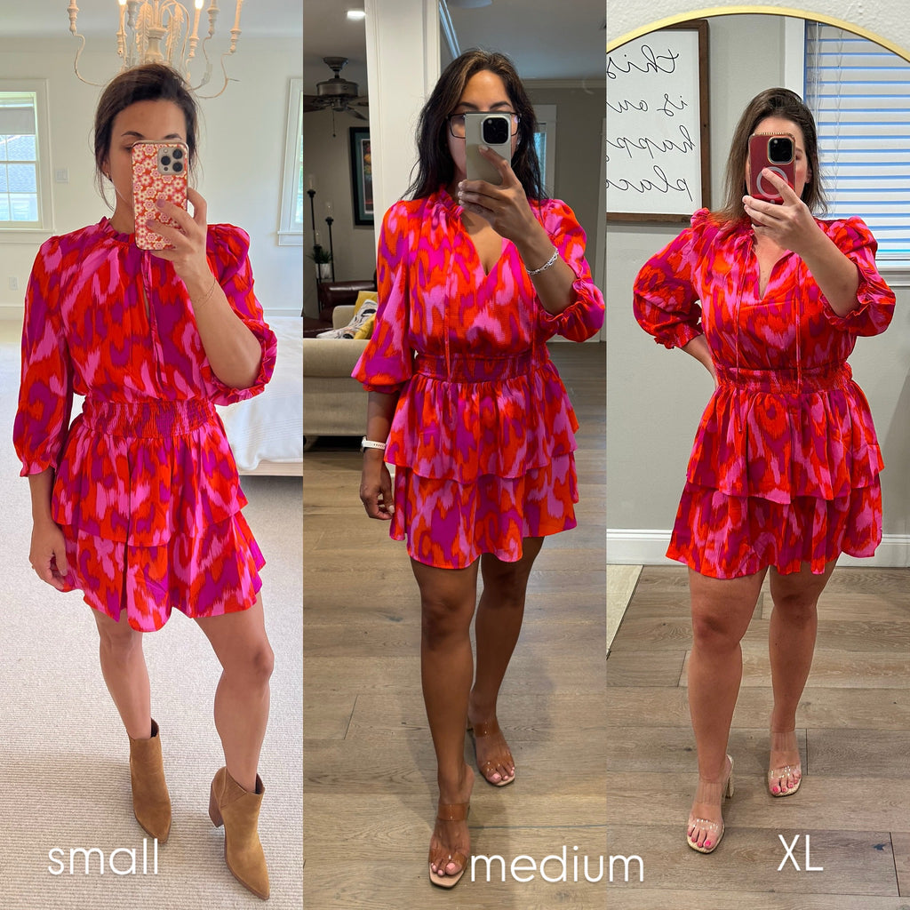 Sugarlips Floral Abstract Smocked Tiered Mini Dress