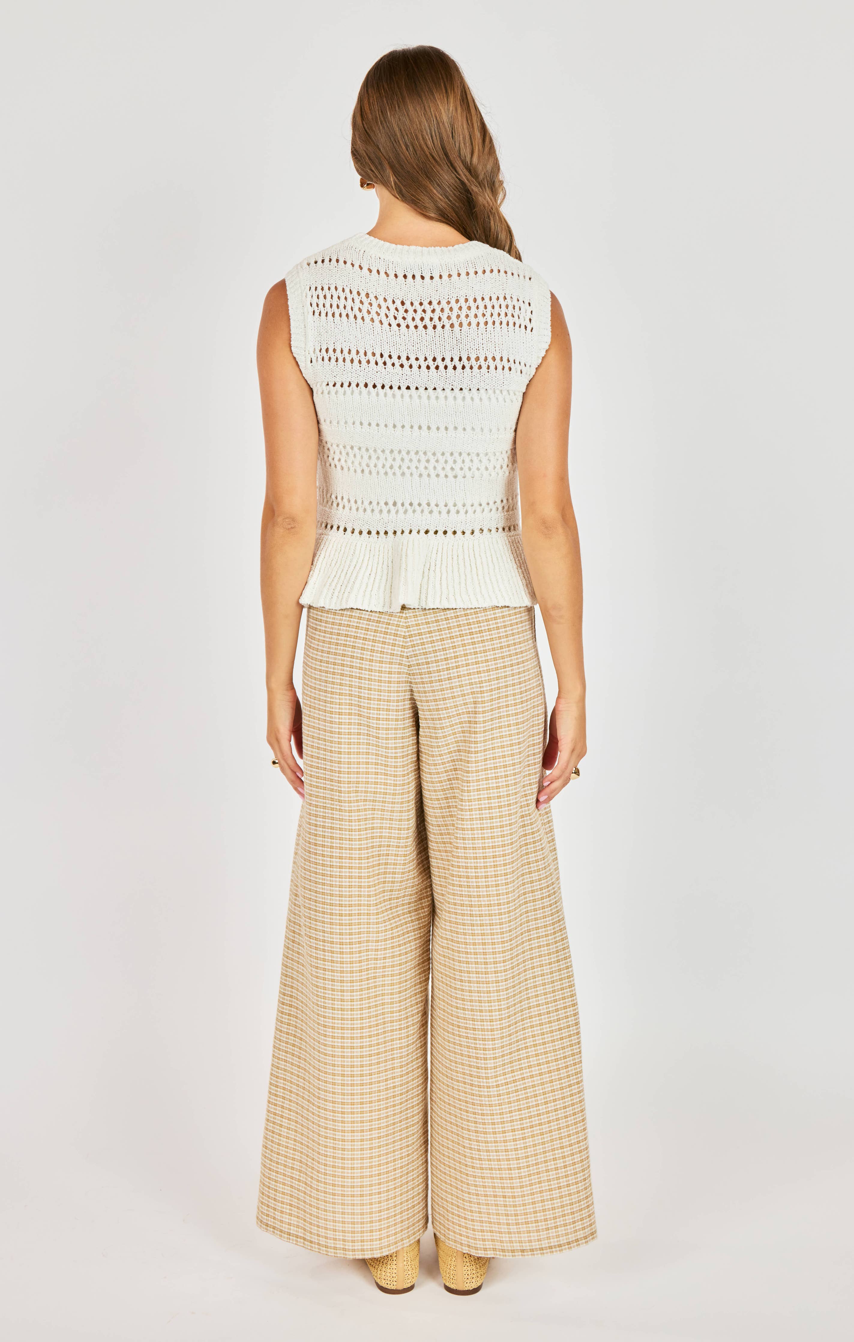 Lucinda Peplum Sweater Tank – White Knit Women’s Top
