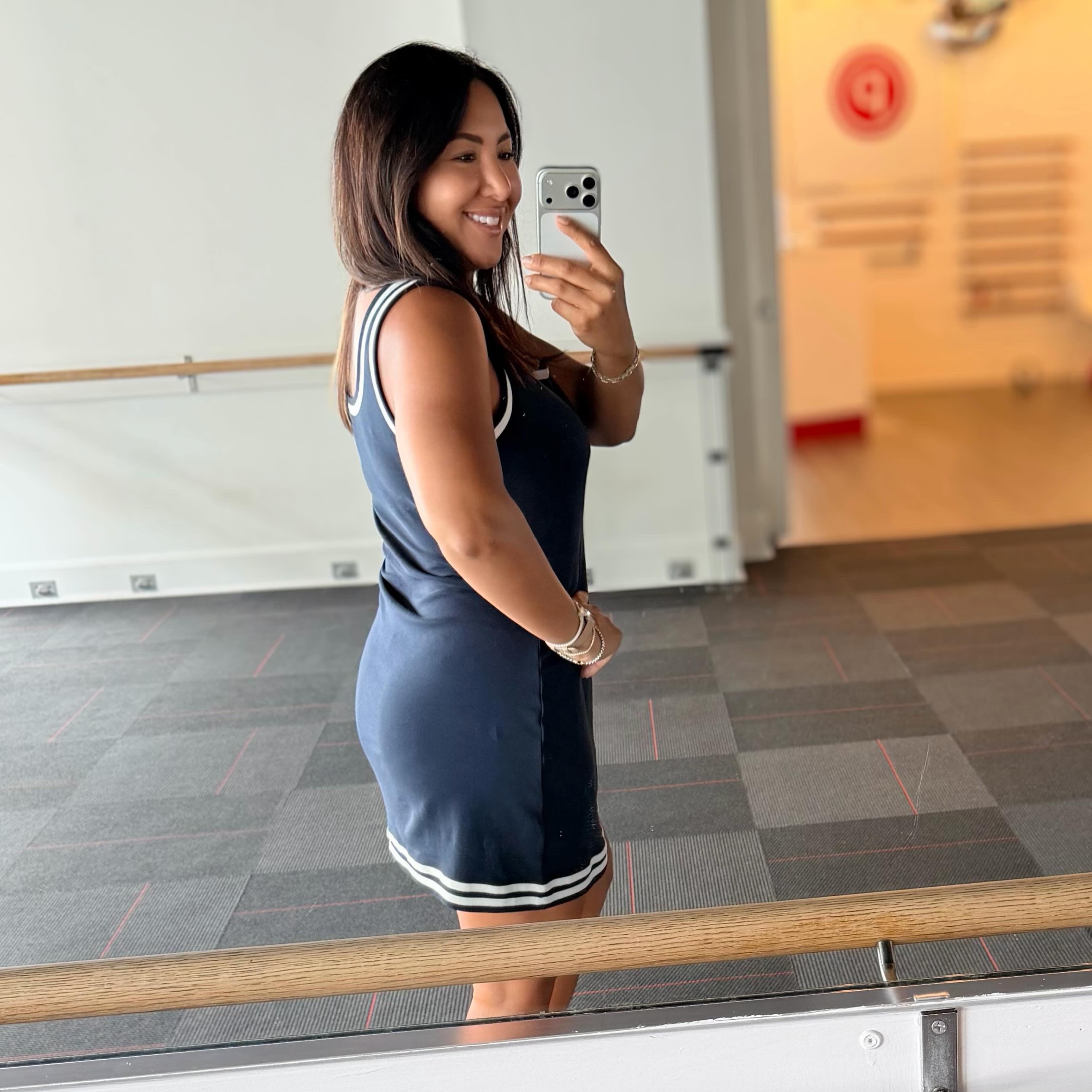 Dusty Blue Contrast Trim U-Neck Sleeveless Mini Dress