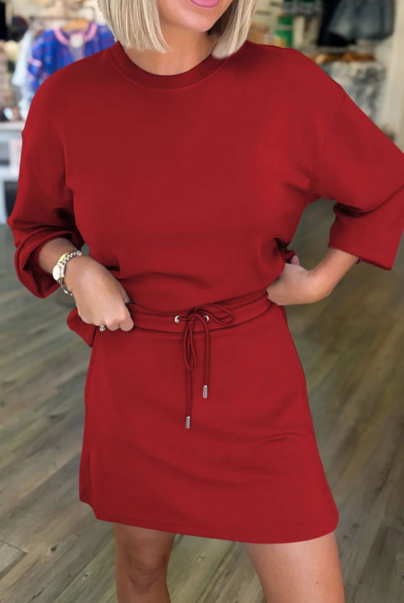 Red Long Sleeve Pullover and Mini Skort Set