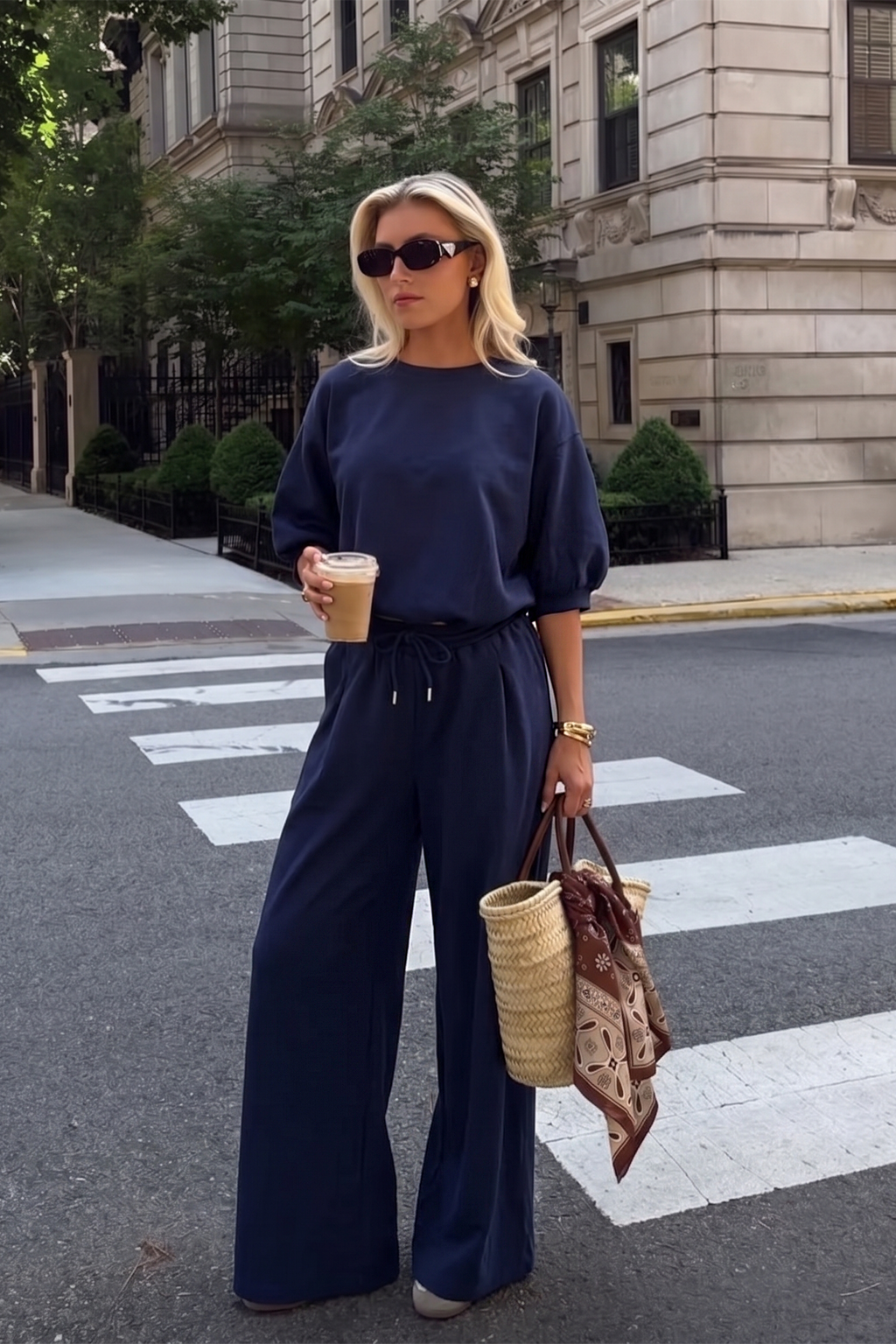 Glam | Bubble Sleeve Top and Wide Leg Pants Set