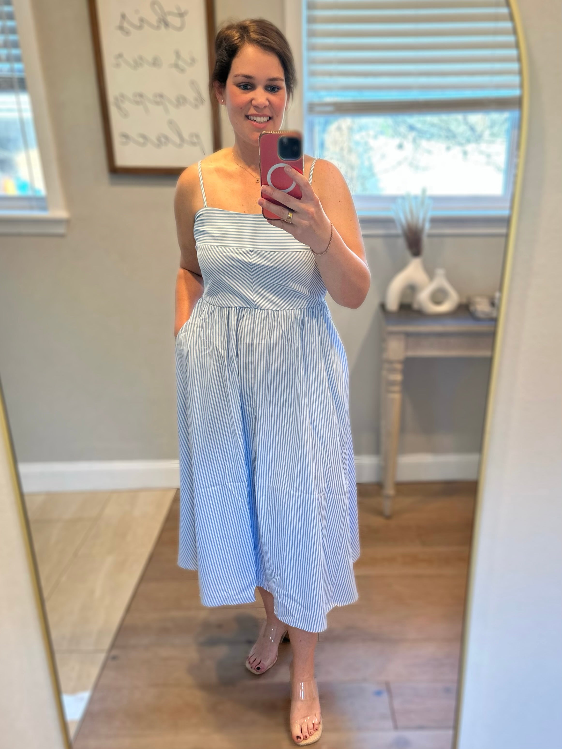 Light Blue Striped Spaghetti Strap Dress