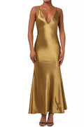 Lulus Gold Satin Maxi Dress Gala, Ball, Prom