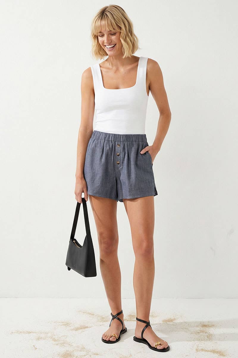 Denim Effortless Pull-On Woven Textured Shorts