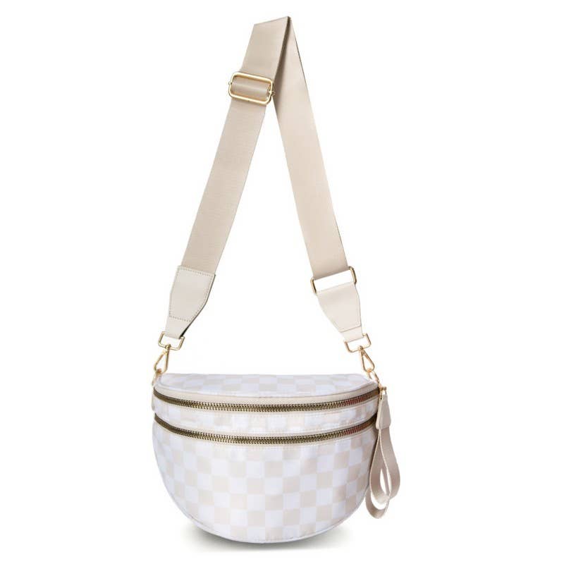 Beige Adjustable Crossbody Sling Bag with Zipper Pocket | Casual Belt Bag & Bum Bag