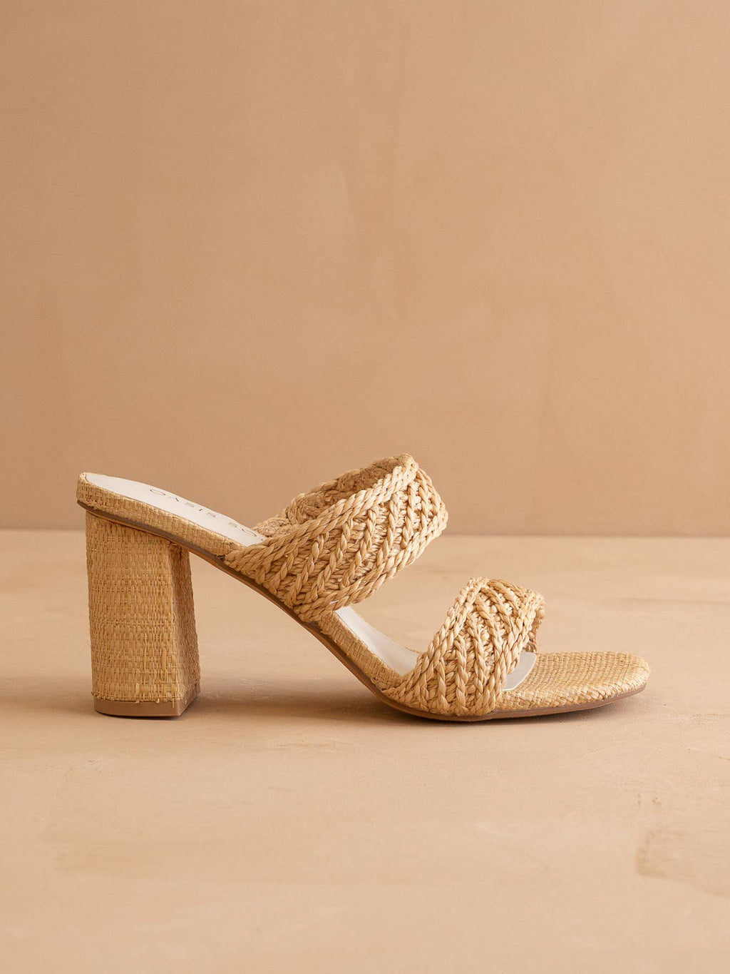 Oasis Society The Barbara Heel | Wheat Woven Double Band Block Heel Sandals