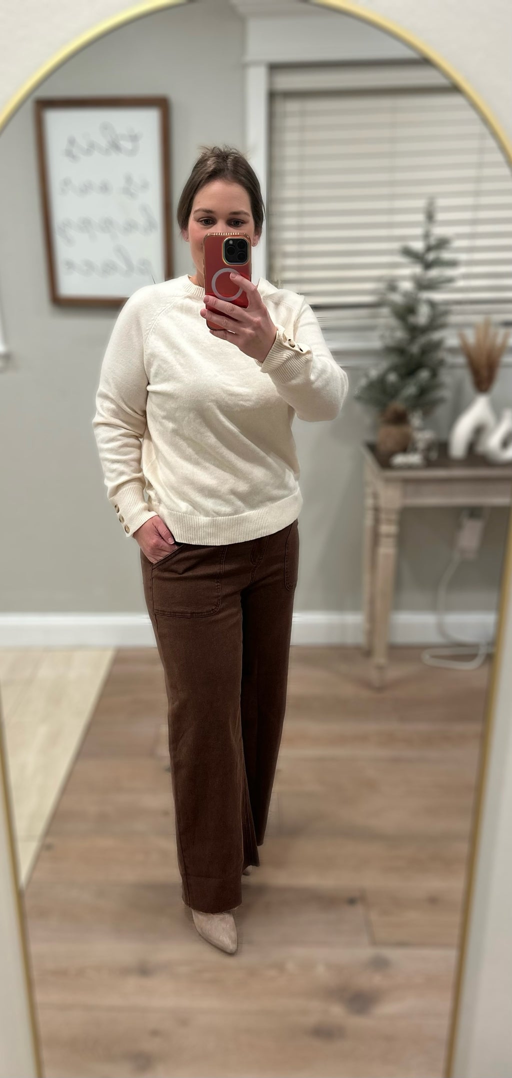 Cream Buttoned Bishop Sweater