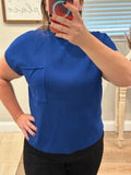 Royal Blue Ribbed Knit Short Sleeve Sweater | XL