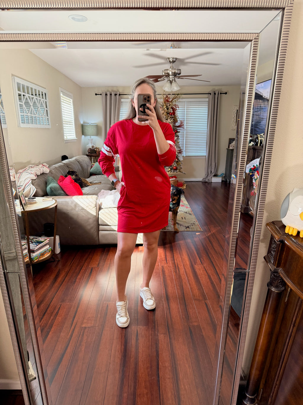 Red Varsity Banded Sleeve Dress